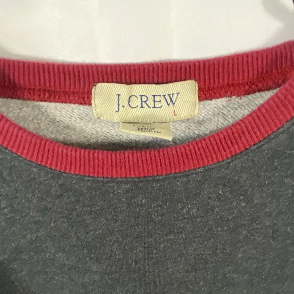 J. Crew Men’s L Sweater Red Gray Cotton Crewneck Pullover Classic Casual Retro